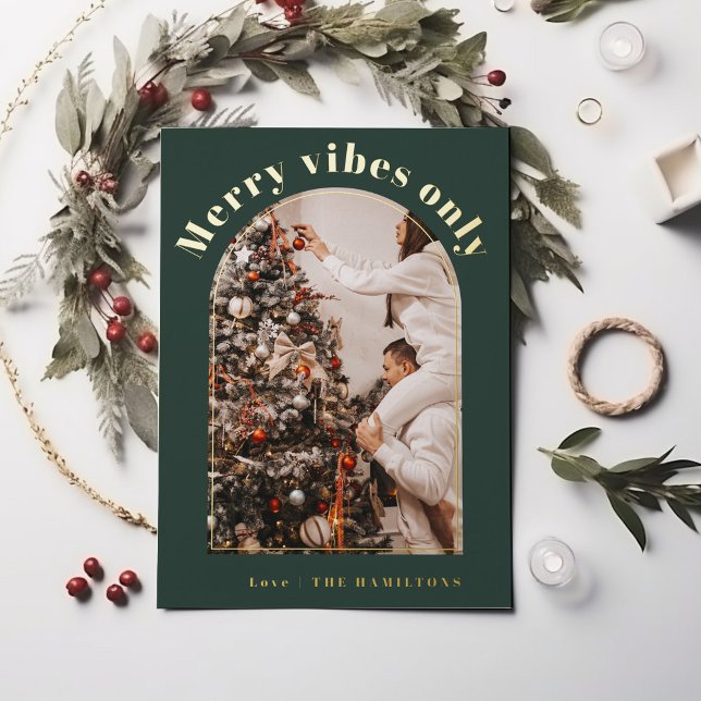 Vœux En Aluminium Carte de Noël Retro Foil | Carte Merry Vibes uniqu (Créateur téléchargé)