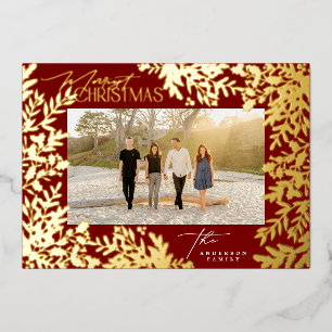 Vœux En Aluminium Carte de Noël Rouge Classique Botanique Or Photo