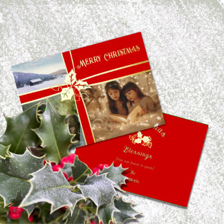 Vœux En Aluminium Carte de Noël Ruban Rouge Holly et Ivy