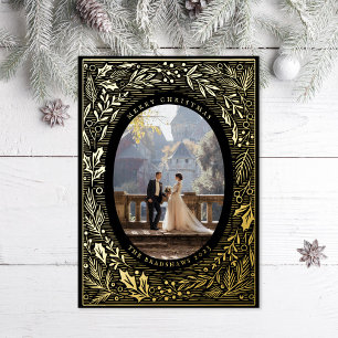 Vœux En Aluminium Carte de Noël traditionnelle pin et houx noir
