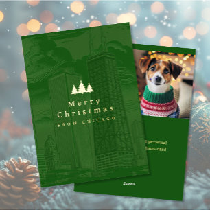 Vœux En Aluminium Carte de Noël verte de Chicago avec feuille d'alum
