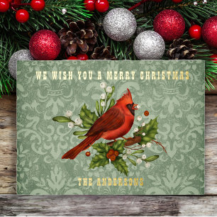 Vœux En Aluminium Carte de Noël vintage Rouge Cardinal papier doré