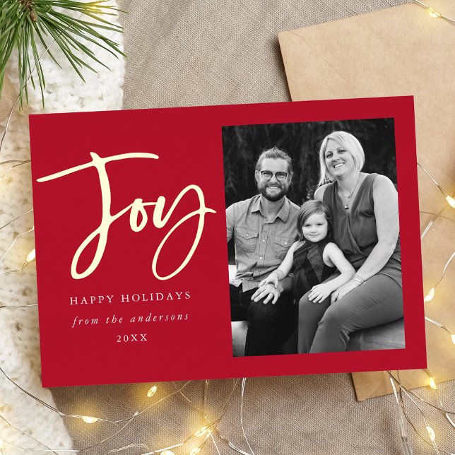 Vœux En Aluminium Carte de voeux rouge Modern Joy Script (Créateur téléchargé)