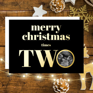 Vœux En Aluminium Carte Faire-part de grossesse de Noël Twin Gold