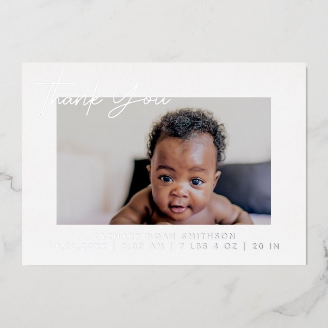 Vœux En Aluminium Carte Faire-part de naissance personnalisée Merci (Recto)