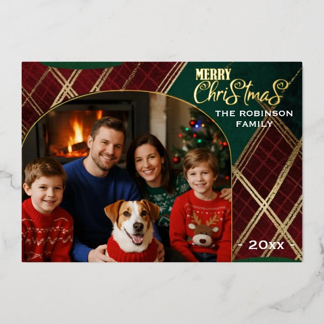Vœux En Aluminium Carte Foil de Noël Arche Plaid Classique (Recto)