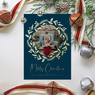 Vœux En Aluminium Carte Foil Photo de Noël Holly Wreath