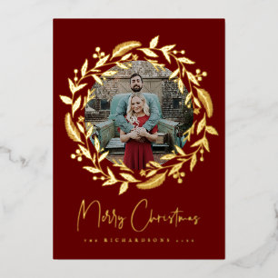Vœux En Aluminium Carte Foil Photo de Noël Holly Wreath