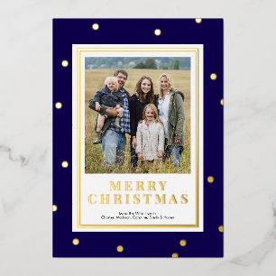 Vœux En Aluminium Carte photo de Noël moderne Blue and Gold Foil