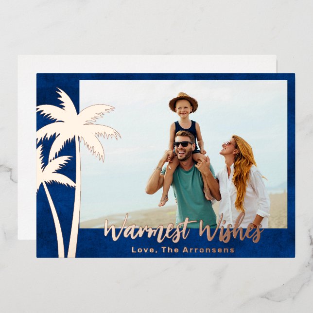 Vœux En Aluminium Carte photo de Noël rose Gold Foil Palm Tree (Recto/Verso)