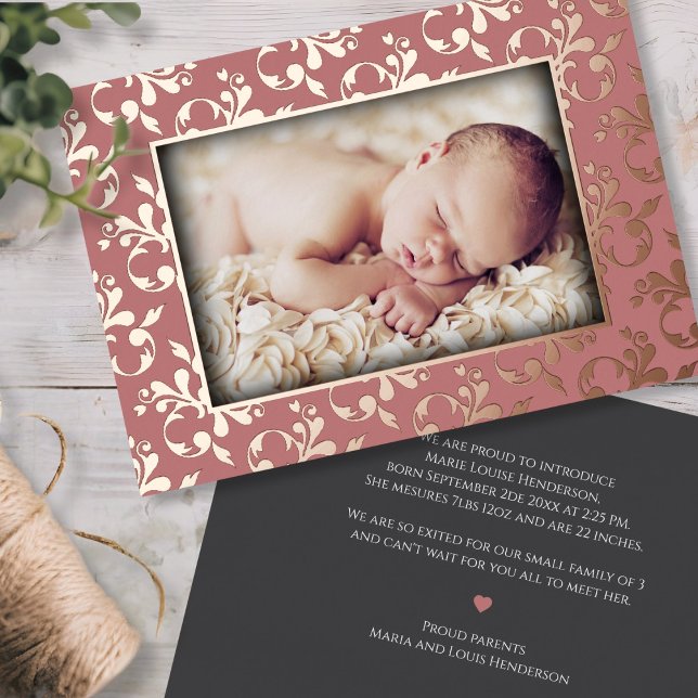 Vœux En Aluminium Carte rose Gold Faire-part de naissance Foil (Double sided Luxurious Rose Gold Birth Announcement Foil Card)
