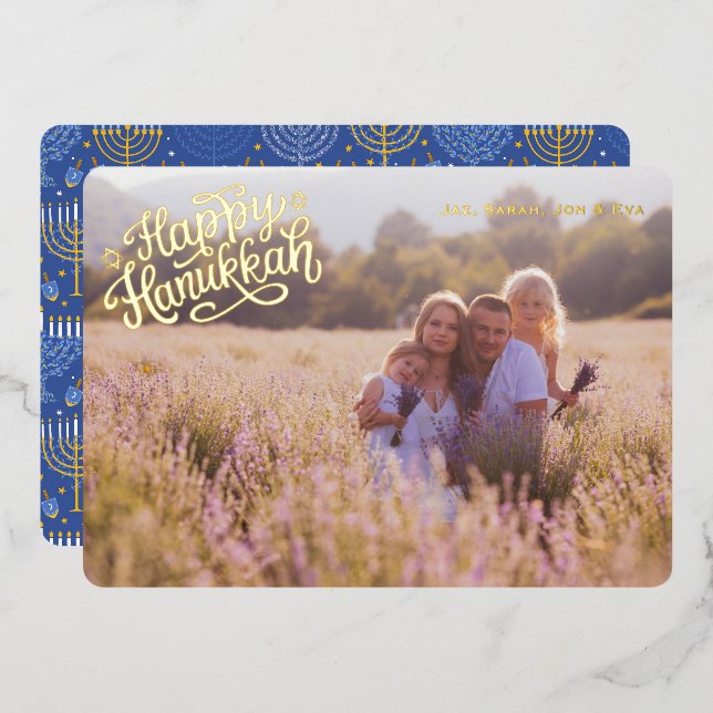 Vœux En Aluminium Carte traditionnelle de Hanukkah une photo à motif (Recto/Verso)