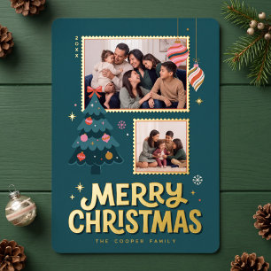 Vœux En Aluminium Collage de carte de Noël timbre-poste rétro