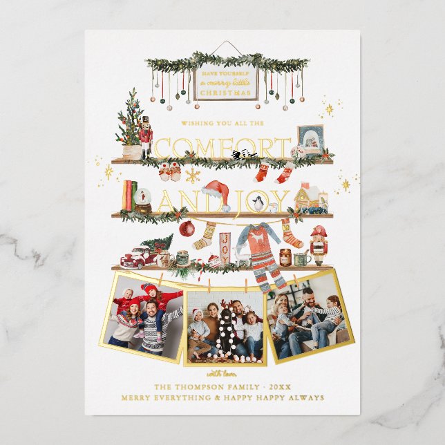 Vœux En Aluminium Confort & Joie | Carte de Noël avec photo (Recto)
