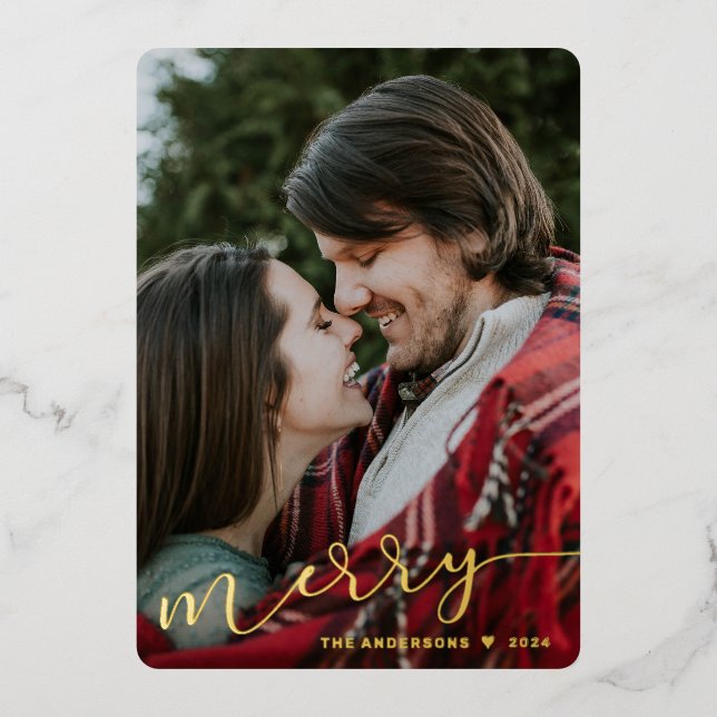 Vœux En Aluminium Elégante Calligraphie de Joyeux Carte Photo de Noë (Recto)