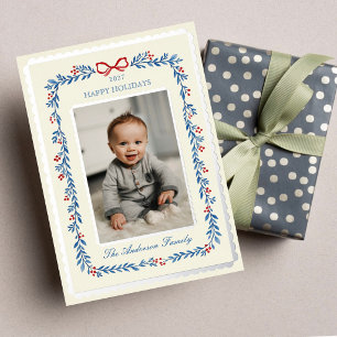 Vœux En Aluminium Élégante carte de Noël avec nœud papillon botaniqu