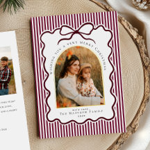 Élégante Carte de Noël Coquette Bourgogne Photo Or