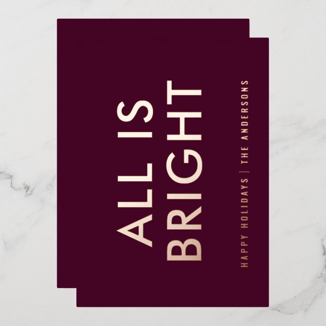 Vœux En Aluminium feuil élégant non photo feuil moderne carte de séj (Recto/Verso)