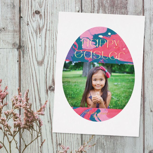 Vœux En Aluminium Foil Marbré OEuf de Pâques Carte photo - Turquoise (Créateur téléchargé)