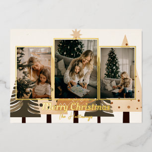 Vœux En Aluminium Forêt d'hiver Neutre 3 Photo Foil Carte de vacance