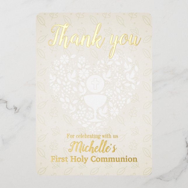 Vœux En Aluminium Gold Foil Première Sainte Communion Carte de remer (Recto)