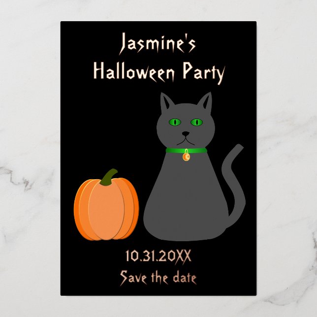 Vœux En Aluminium Joli Chat d'Halloween et Citrouille Carte de Voeux (Recto)