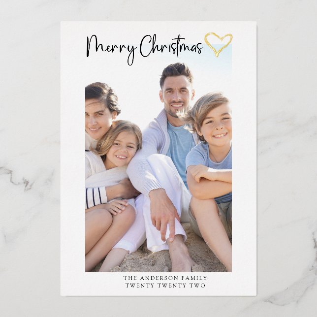 Vœux En Aluminium Joyeuse carte de Noël | Coeur de script moderne (Recto)