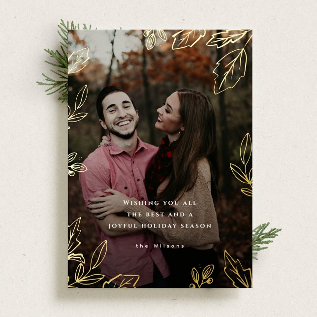 Vœux En Aluminium Joyeuse feuille d'or encadrée Carte photo de vacan (Créateur téléchargé)