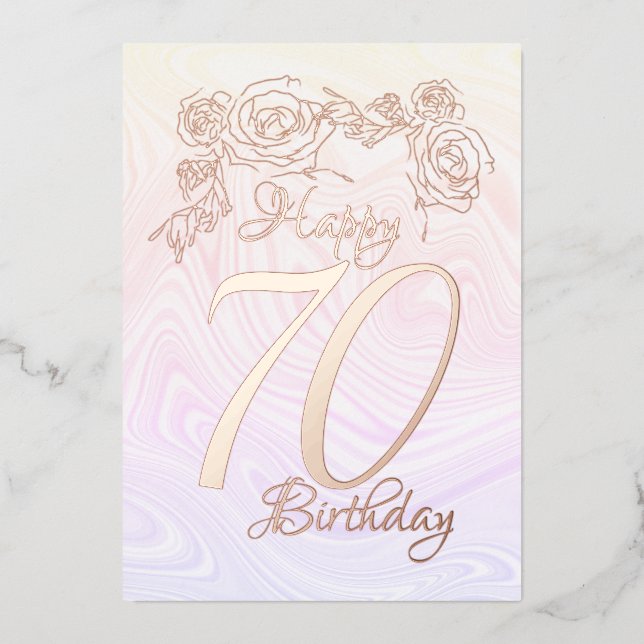 Vœux En Aluminium Joyeux 70e anniversaire avec Gold Foil Carte de va (Recto)