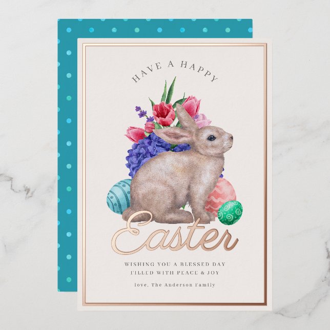 Vœux En Aluminium Joyeux Bunny de Pâques Carte Foil Personnalisable (Recto/Verso)