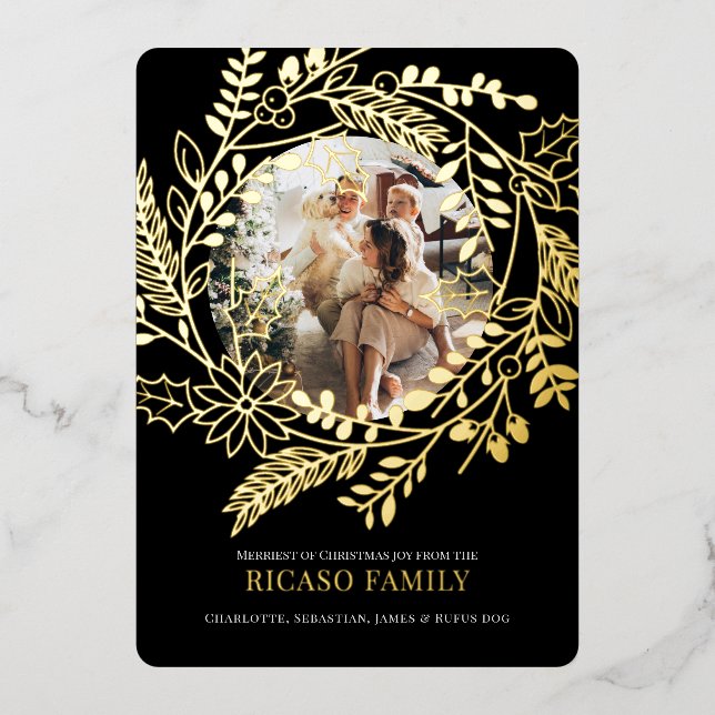 Vœux En Aluminium Joyeux Carte photo de couronne de Noël (Recto)