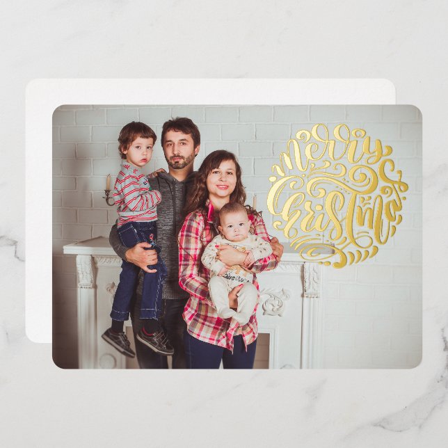 Vœux En Aluminium Joyeux Carte photo de typographie de Noël (Recto/Verso)