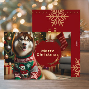 Vœux En Aluminium Joyeux Noël Sibérie Husky Foil Carte de voeux