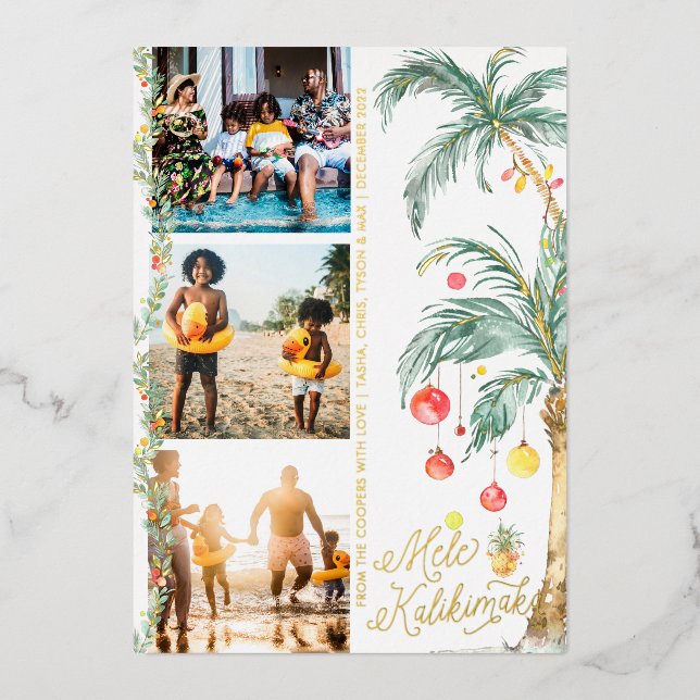 Vœux En Aluminium Mele Kalikimaka | Carte de collage photo de Noël (Recto)