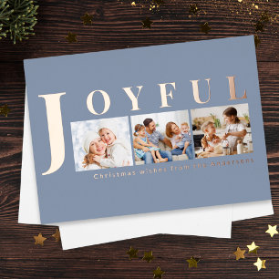 Vœux En Aluminium Moderne carte de Noël multi-photos Bleu ardoise Jo