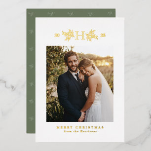 Vœux En Aluminium Monogramme rustique carte de Noël à une photo