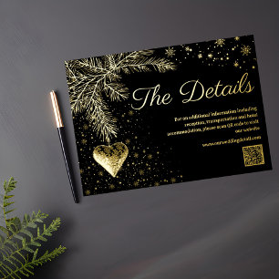 Vœux En Aluminium Noir et Or Mariage hiver Code QR Carte de détails
