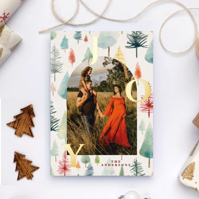 Vœux En Aluminium Pastel Trees Arch Photo Gold Foil Carte de Noël (Créateur téléchargé)