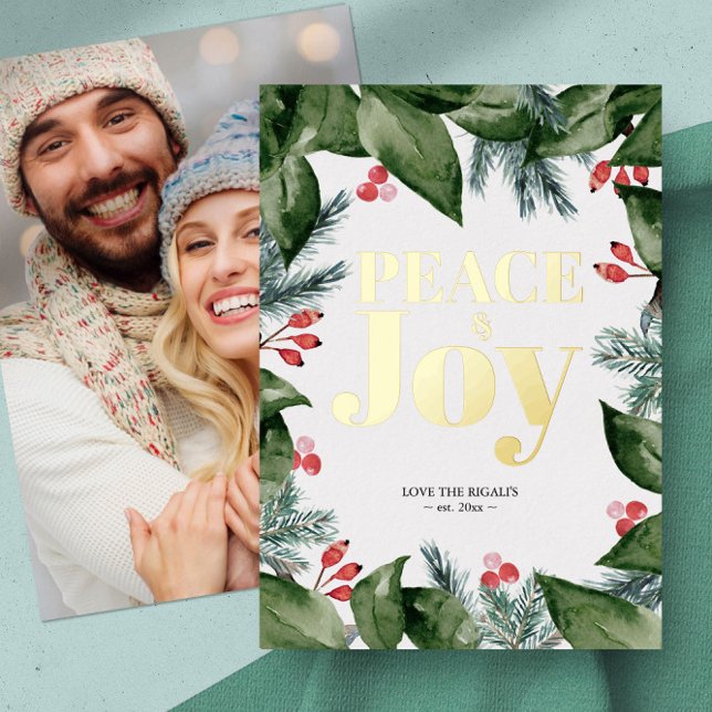 Vœux En Aluminium Pays Photo Joyeux Carte de fin de année Botanique (Christmas card photo botanical foil )