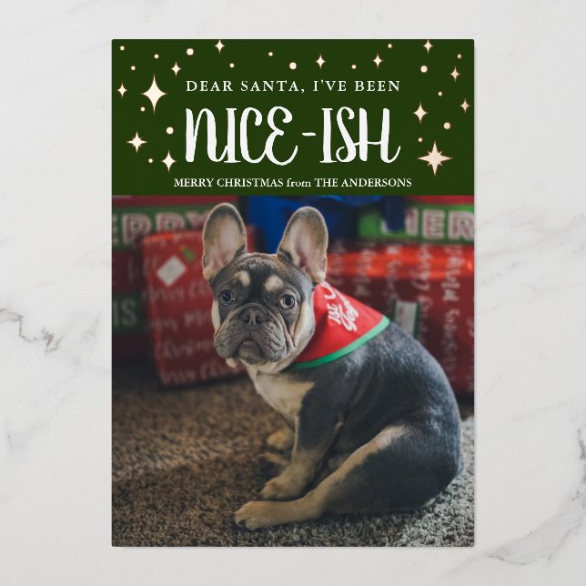 Vœux En Aluminium Père Noël, j'ai été Nice-Ish Pet Foil Carte de vac (Recto)