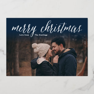 Vœux En Aluminium Silver Foil Joyeux Carte photo de Noël   bleu mari