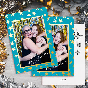 Vœux En Aluminium Starry Christmas Photo Azure Foil Carte de vacance