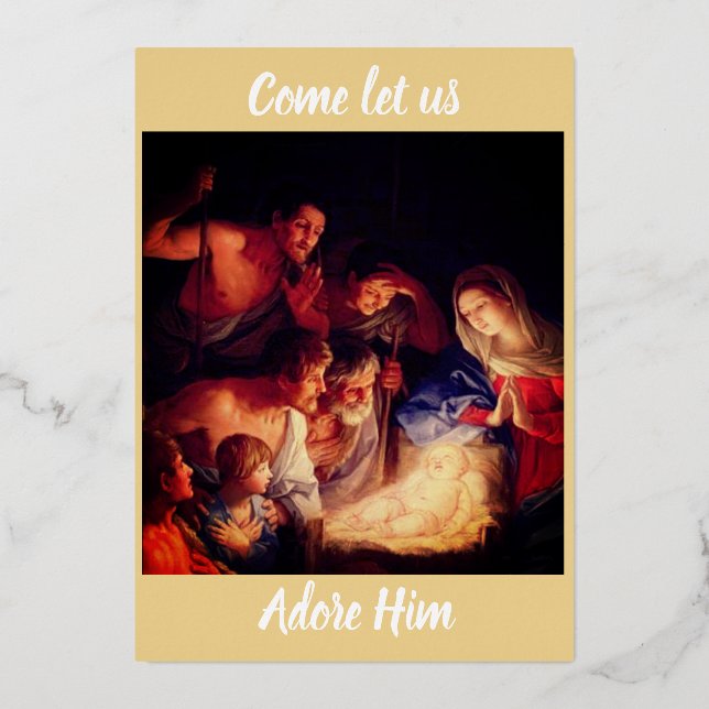 Vœux En Aluminium Venez adorons-Le Carte de Noël Foil (Recto)