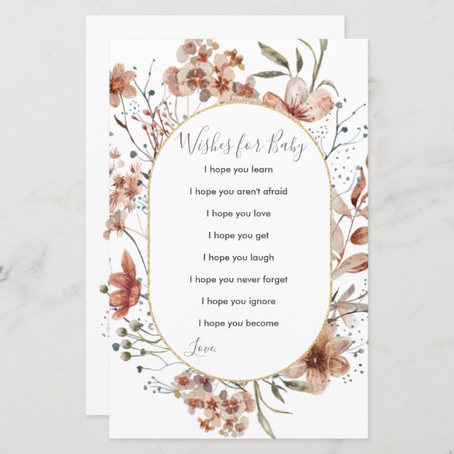 Voeux Fleur sauvage d'automne pour carte bébé (Devant / Derrière)