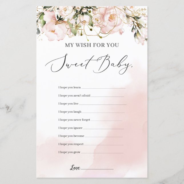 vœux floraux rose pastel pour le jeu de bébé print (Devant)