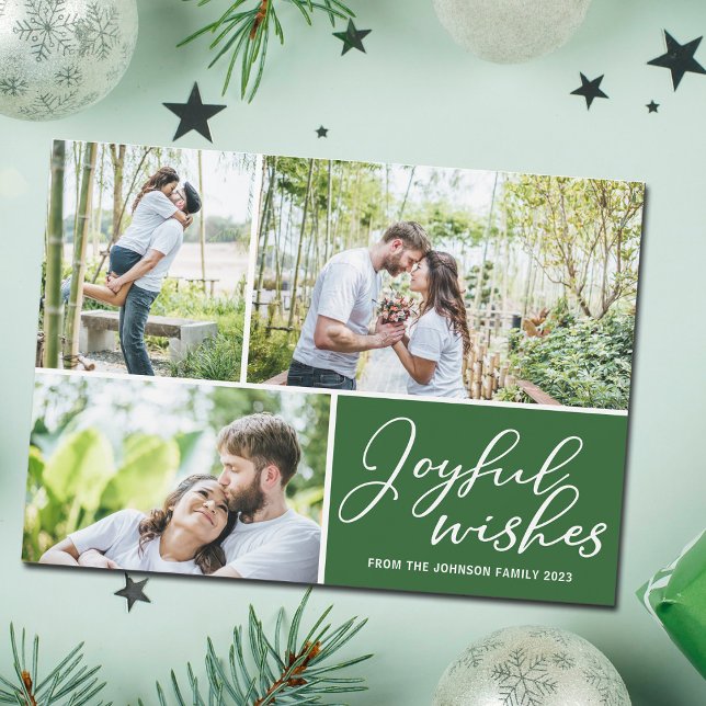 Voeux Joyeux Vert 3 Photo Carte Magnet de Noël (Créateur téléchargé)