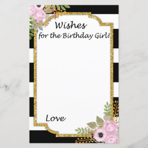 Voeux noirs blancs rayés pour la fille d'anniversa