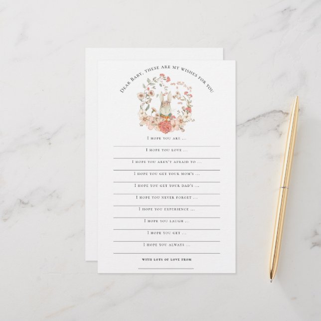 Voeux pour Baby shower Vintage Bunny Girl Woodland (Devant/Arrière en situation)