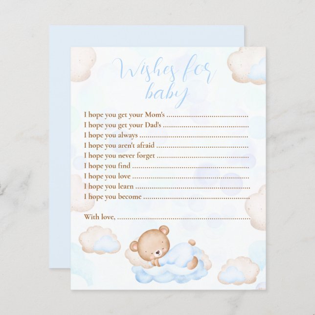 Voeux Pour Bébé Bear Blue Baby shower Jeu (Devant / Derrière)