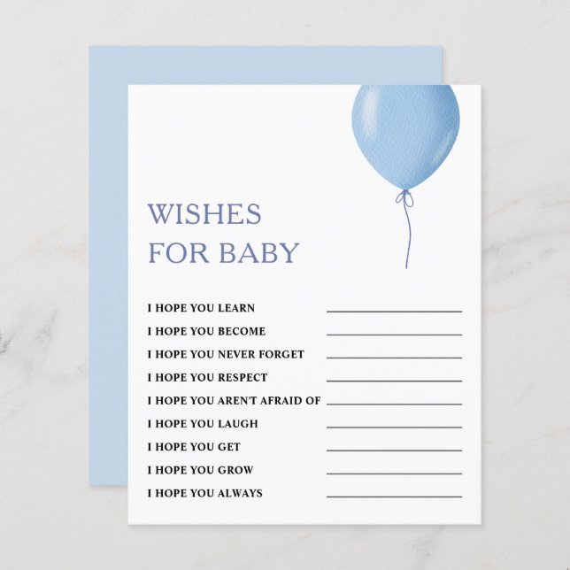 Voeux pour bébé | Blue Balloon Baby shower Jeu (Devant / Derrière)